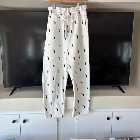 New Farm Rio Embroidered Beaded Tucano Toucan Pants White Size Small - Picture 5 of 11